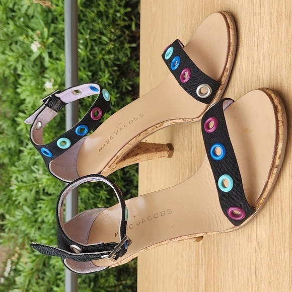 Marc Jacobs Multicolored Grommet Cork Sandal Heels Size 6 - Picture 3 of 13